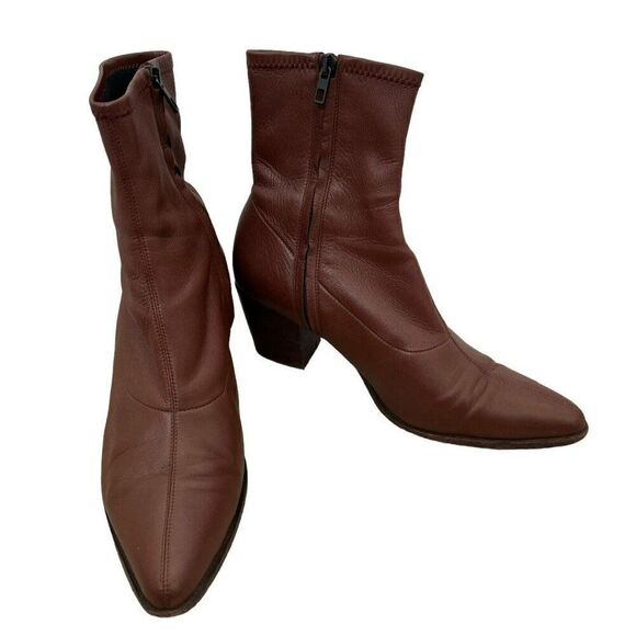 Vince Hayek Stretch Leather Booties Brown Pointed Toe Ankle Glove Boot Sz 41 - Picture 2 of 8